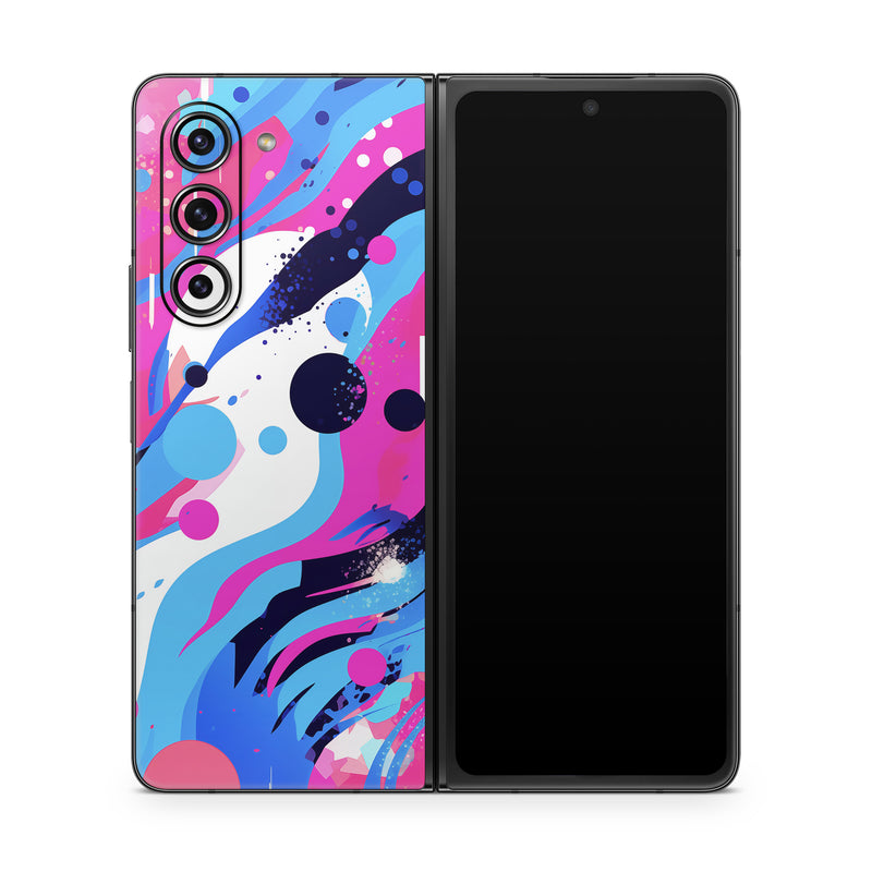 Samsung Galaxy Z Fold5 Skin design of Organism, Art, Line, Font, Magenta, Art paint, Paint, Pattern, Electric blue, Tints and shades, with pink, blue, white, black, orange colors