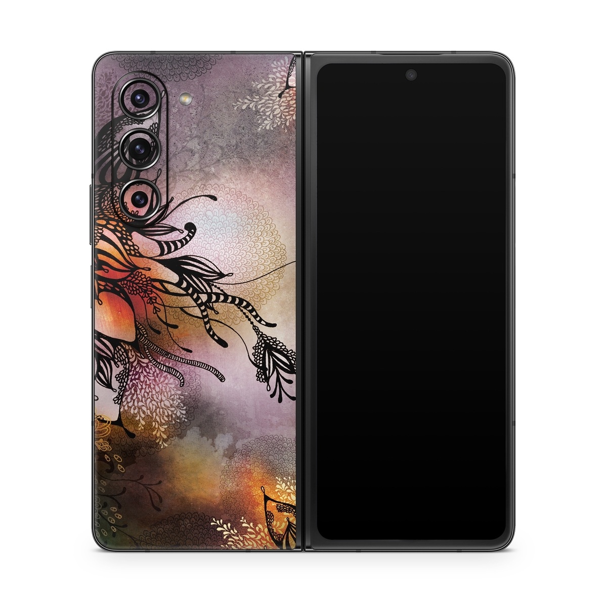 Samsung Galaxy Z Fold5 Skin design of Illustration, Graphic design, Cg artwork, Art, Fictional character, Graphics, Visual arts, Darkness, with black, gray, red, green, purple colors