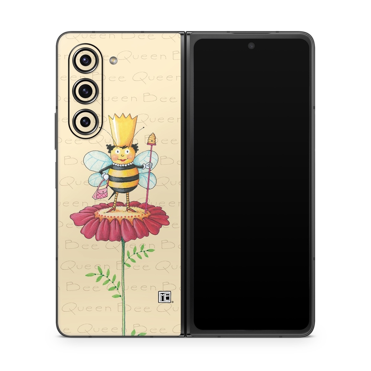 Samsung Galaxy Z Fold5 Skin design of Cartoon, Cut flowers, Flower, Clip art, Plant, Fictional character, Illustration, Wildflower, Plant stem, Drawing, with pink, gray, red, orange, green colors