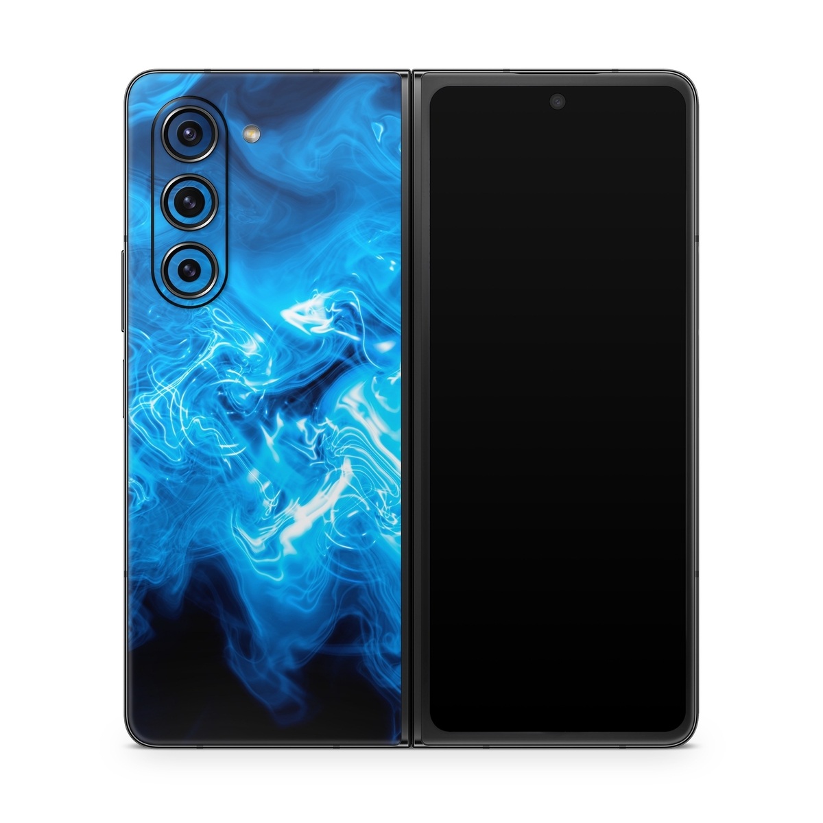 Samsung Galaxy Z Fold5 Skin design of Blue, Water, Electric blue, Organism, Pattern, Smoke, Liquid, Art, with blue, black, purple colors