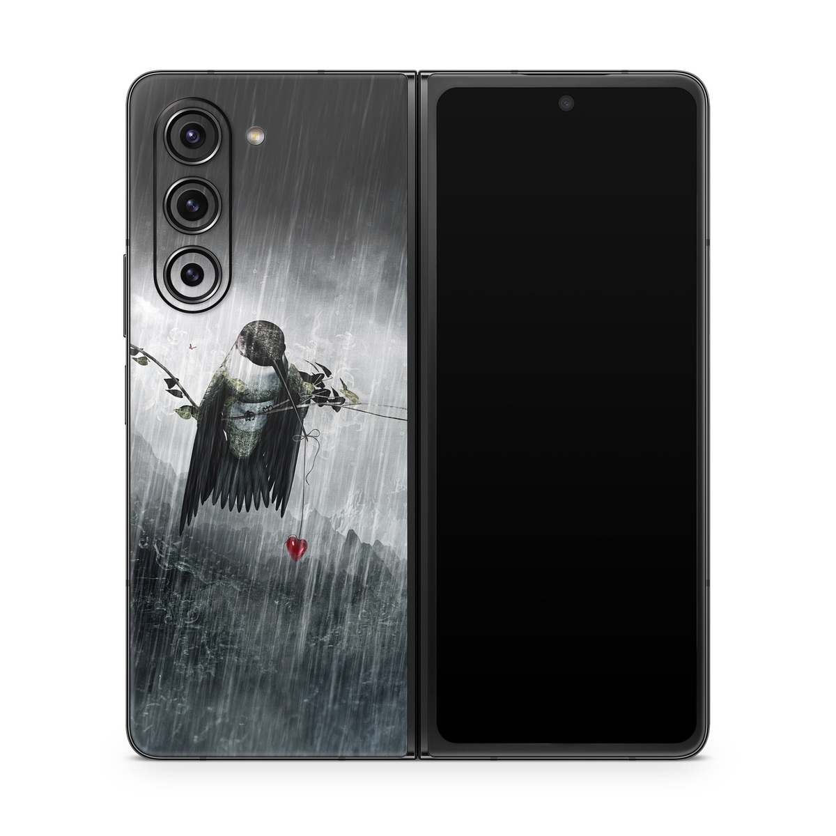 Samsung Galaxy Z Fold5 Skin design of Water, Cg artwork, Graphic design, Fictional character, Darkness, Illustration, with black, gray, white, red colors