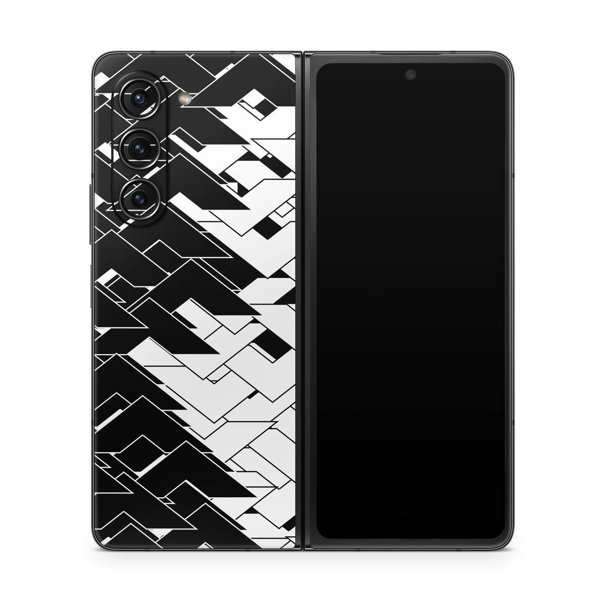 Samsung Galaxy Z Fold5 Skin design of Pattern, Black, Black-and-white, Monochrome, Monochrome photography, Line, Design, Parallel, Font, with black, white colors