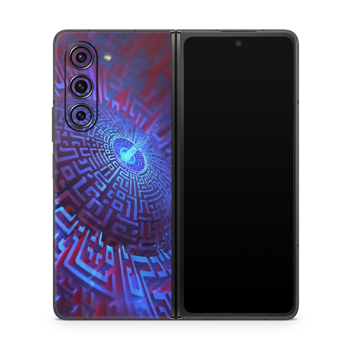 Samsung Galaxy Z Fold5 Skin design of Blue, Light, Fractal art, Electric blue, Purple, Water, Psychedelic art, Organism, Art, Spiral, with black, blue colors