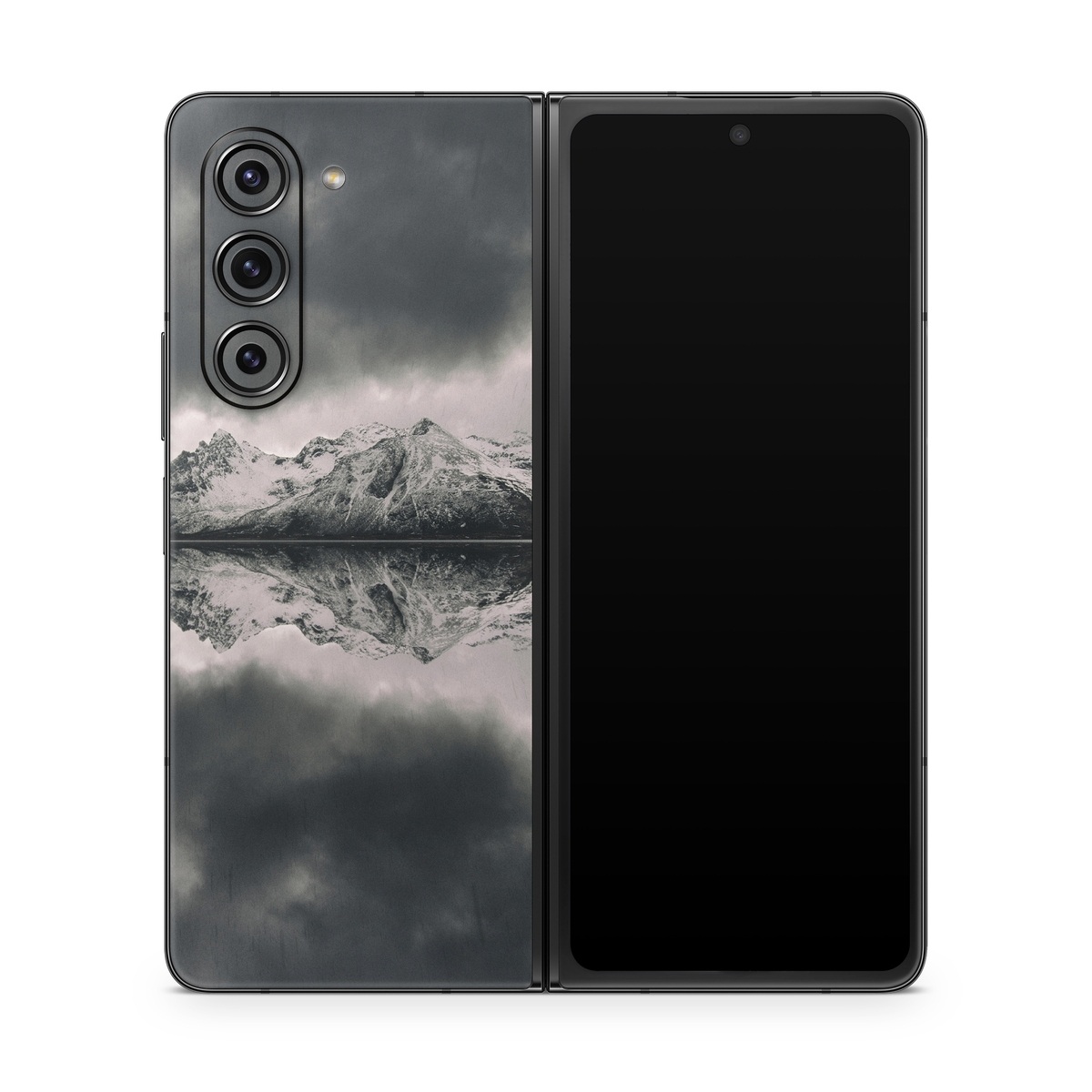 Samsung Galaxy Z Fold5 Skin design of Sky, Cloud, Nature, Reflection, Water, Atmospheric phenomenon, Daytime, Black-and-white, Atmosphere, Calm, with white, black, gray colors