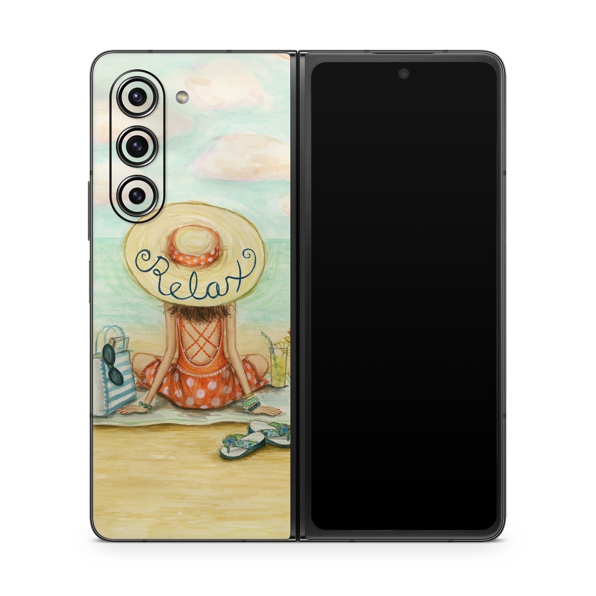 Samsung Galaxy Z Fold5 Skin design of Illustration, Cartoon, Watercolor paint, Art, Drawing, Child art, Sketch, Paint, Still life, with white, yellow, blue, red, black, yellow colors