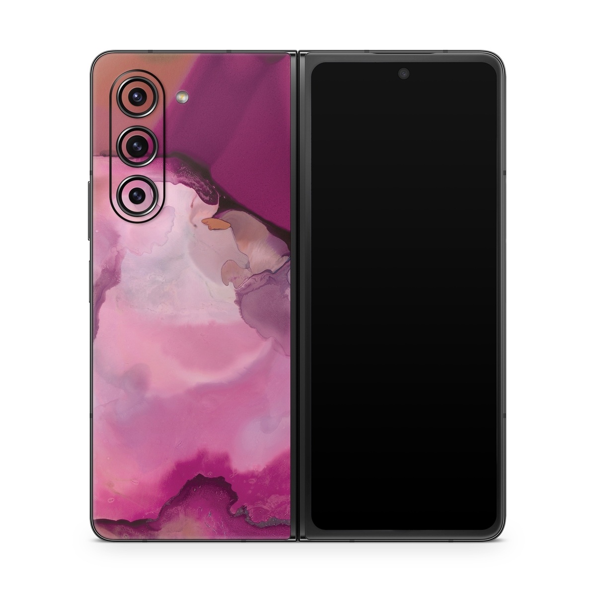 Samsung Galaxy Z Fold5 Skin design of Purple, Pink, Watercolor paint, Magenta, Illustration, Art, with white, red, pink, white colors