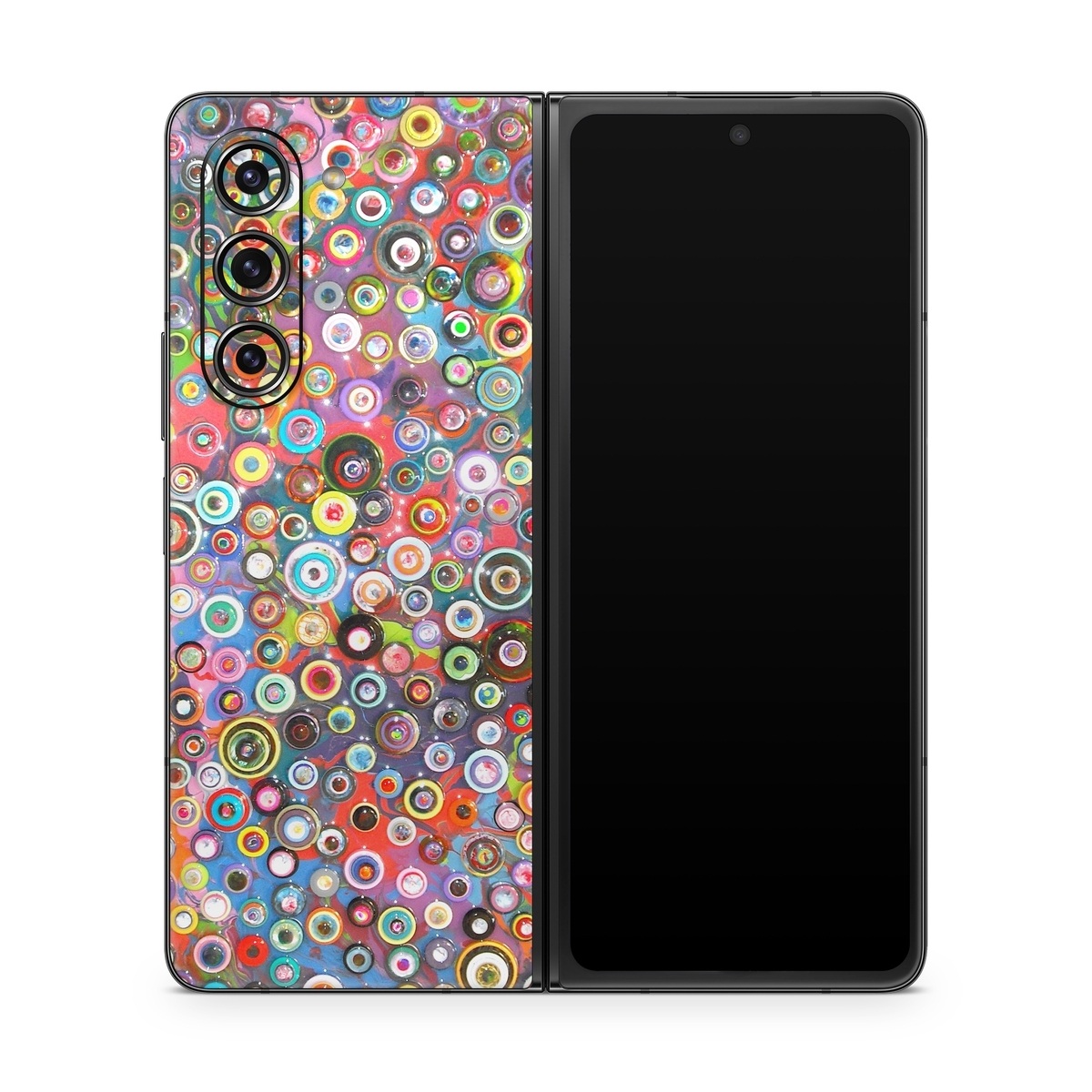 Samsung Galaxy Z Fold5 Skin design of Pattern, Design, Textile, Visual arts, Circle, Art, with red, pink, blue, green, yellow, blue, orange colors