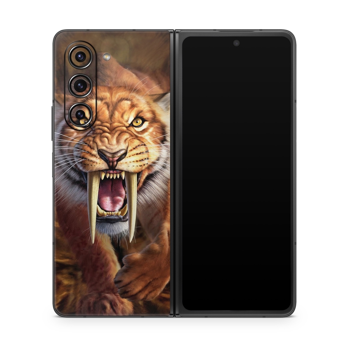 Samsung Galaxy Z Fold5 Skin design of Roar, Felidae, Facial expression, Wildlife, Whiskers, Bengal tiger, Carnivore, Snout, Big cats, Fang, with black, orange, yellow, white colors