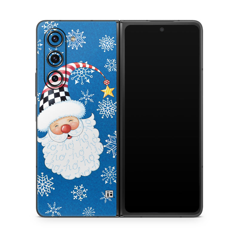 Samsung Galaxy Z Fold5 Skin design of Plant, Celebrating, Rectangle, Font, Art, Happy, Ornament, Santa claus, Event, Christmas, with blue, white, black, red, yellow colors