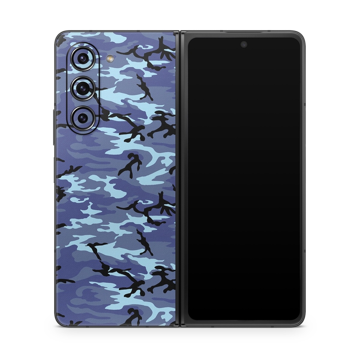 Samsung Galaxy Z Fold5 Skin design of Military camouflage, Pattern, Blue, Aqua, Teal, Design, Camouflage, Textile, Uniform, with blue, black, gray, purple colors