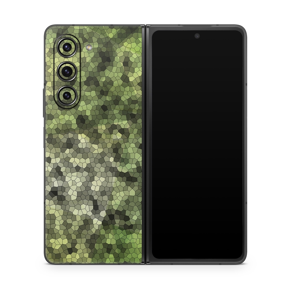 Samsung Galaxy Z Fold5 Skin design of Green, Grass, Leaf, Plant, Pattern, Groundcover, with black, white, green, gray colors