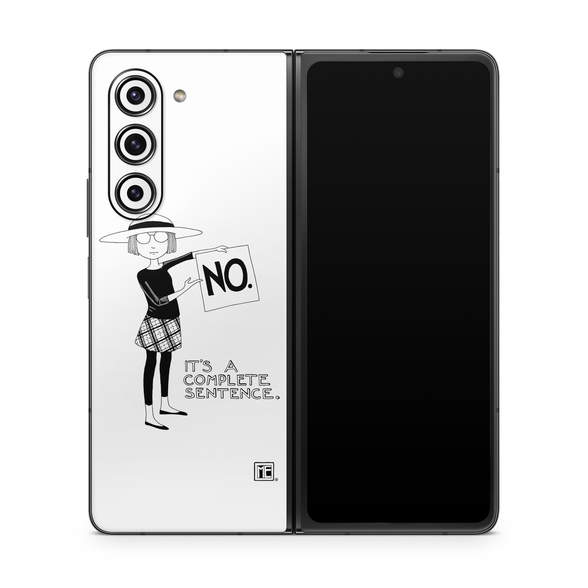 Samsung Galaxy Z Fold5 Skin design of Cartoon, Illustration, Design, Font, Black-and-white, Pattern, Style, with white, black colors