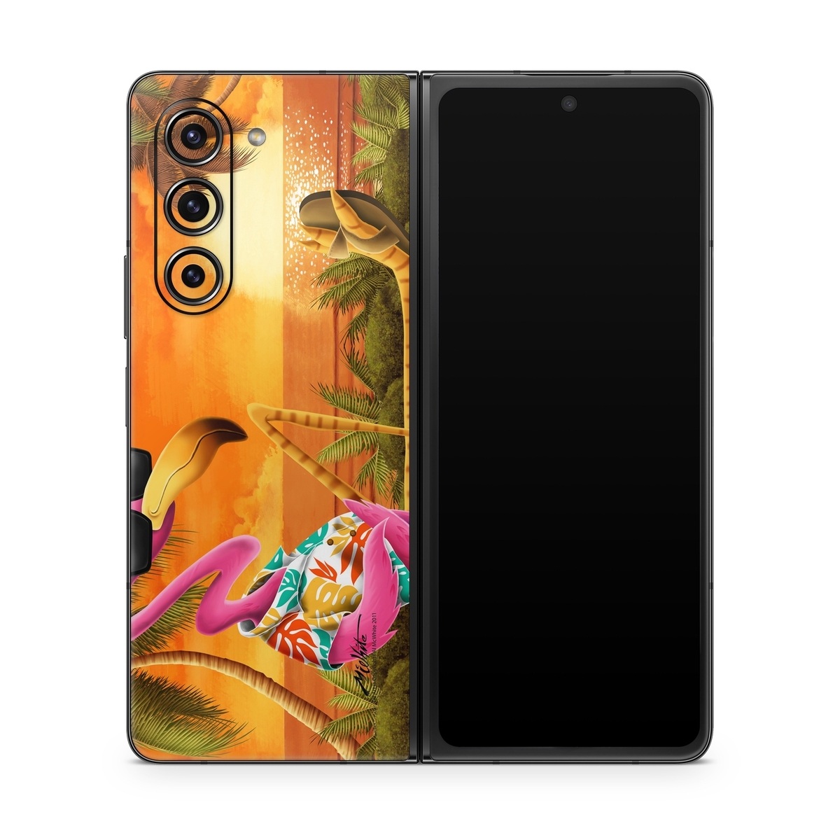 Samsung Galaxy Z Fold5 Skin design of Cartoon, Art, Animation, Illustration, Plant, Cg artwork, Shoe, Fictional character, with red, orange, green, black, pink colors