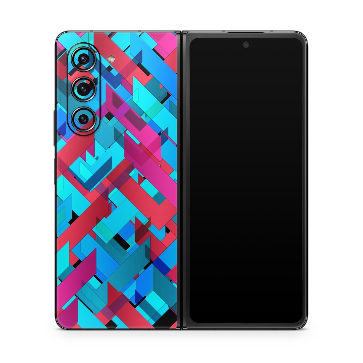 Samsung Galaxy Z Fold5 Skin design of Pattern, Turquoise, Line, Teal, Magenta, Design, Textile, Symmetry, Colorfulness, with blue, red, purple, black colors