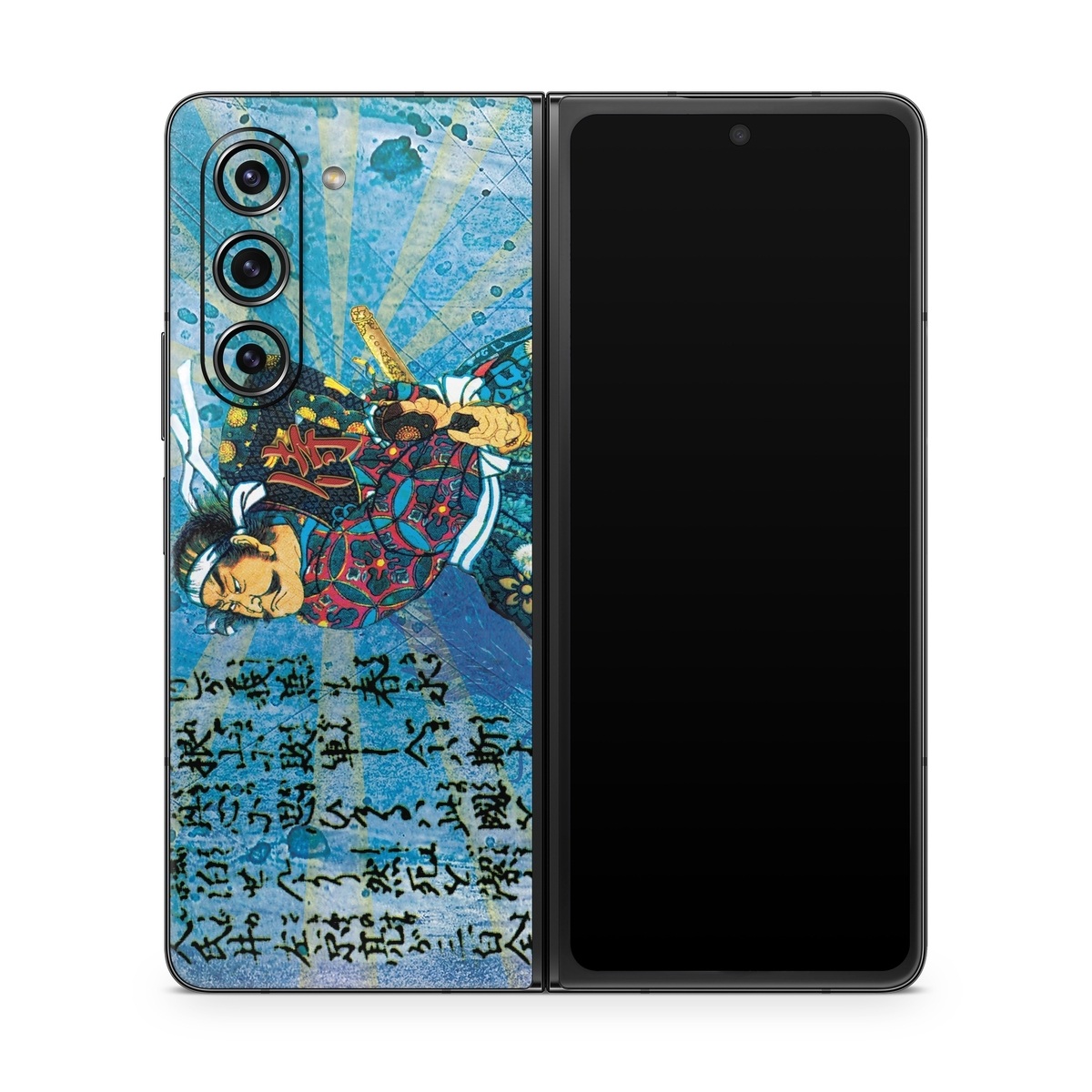 Samsung Galaxy Z Fold5 Skin design of Art, Illustration, Painting, with blue, black, gray, green, red colors