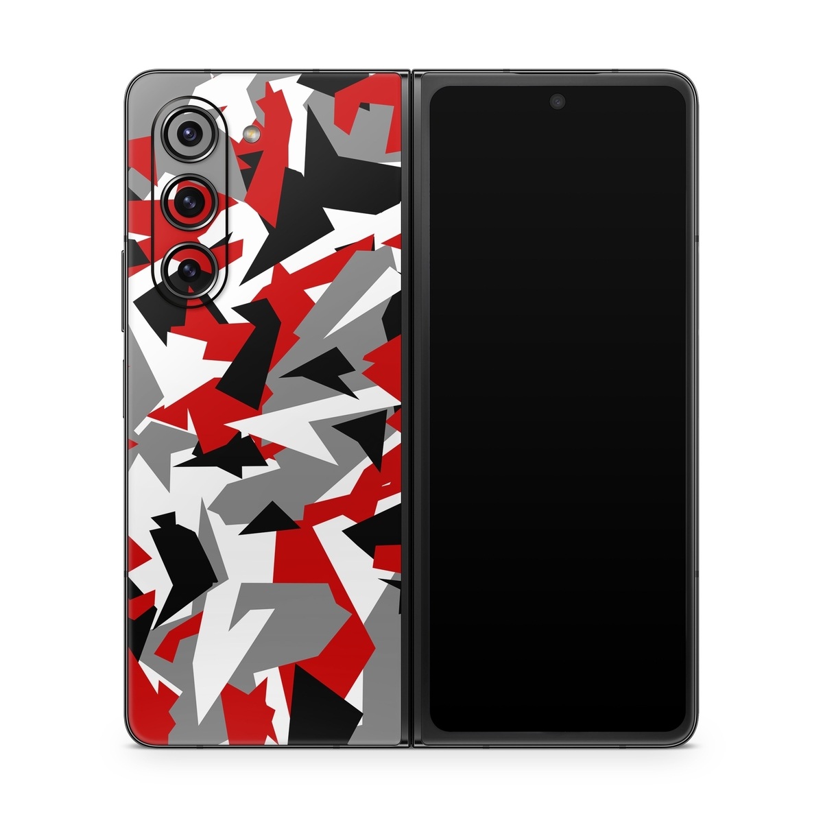 Samsung Galaxy Z Fold5 Skin design of Red, Pattern, Font, Design, Textile, Carmine, Illustration, Flag, Crowd, with red, white, black, gray colors