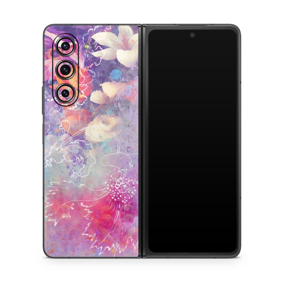 Samsung Galaxy Z Fold5 Skin design of Purple, Violet, Pink, Graphic design, Illustration, Sky, Art, Design, Watercolor paint, Graphics, with purple, white, red, orange, blue colors