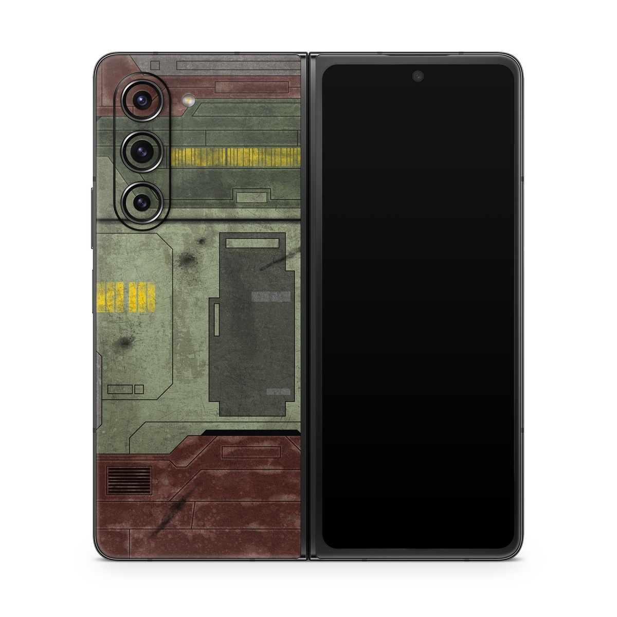 Samsung Galaxy Z Fold5 Skin design of Rectangle, Screenshot, Font, Wood, Pattern, Symmetry, Machine, Gas, Parallel, Engineering, with red, green, yellow, black, gray, white colors