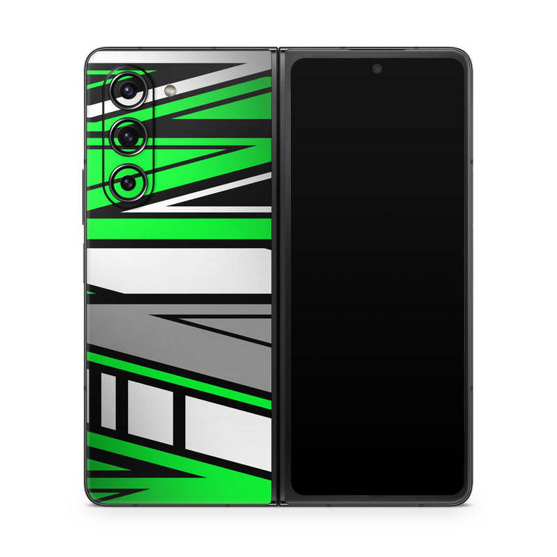 Samsung Galaxy Z Fold5 Skin design of Colorfulness, Green, Rectangle, Slope, Font, Line, Material property, Parallel, Tints and shades, Graphics, with black, green, white, gray colors