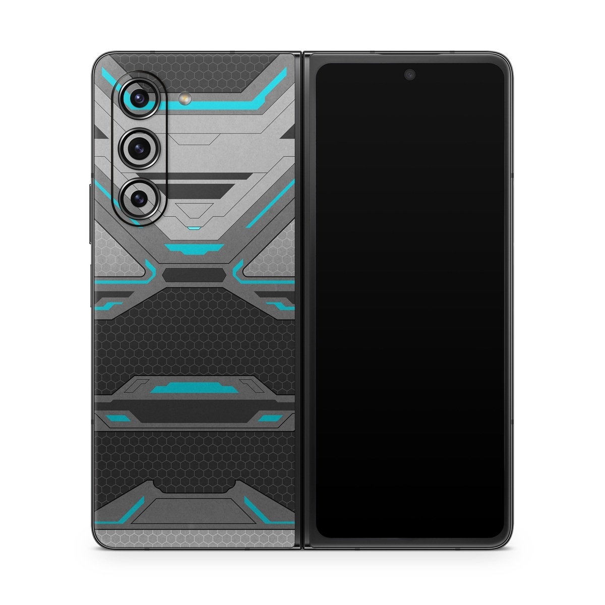 Samsung Galaxy Z Fold5 Skin design of Blue, Turquoise, Pattern, Teal, Symmetry, Design, Line, Automotive design, Font, with black, gray, blue colors