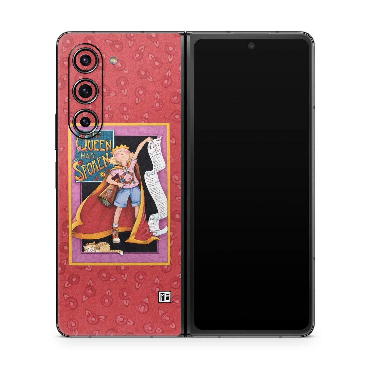 Samsung Galaxy Z Fold5 Skin design of Cartoon, Illustration, Art, Miniature, Fictional character, Fiction, Magenta, Style, with red, gray, black, green, orange, purple colors