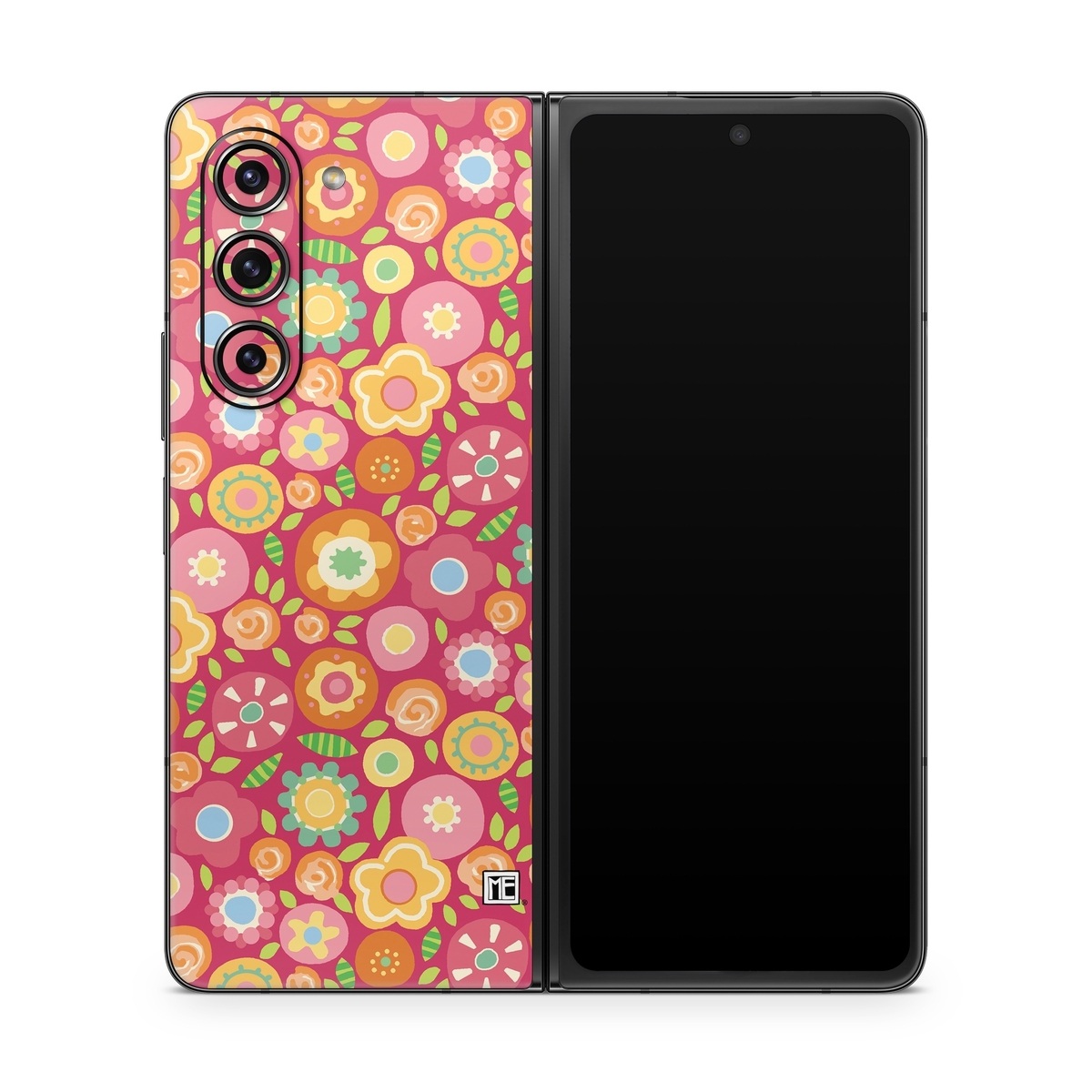 Samsung Galaxy Z Fold5 Skin design of Orange, Pattern, Design, Circle, with red, pink, green, gray, orange, purple colors