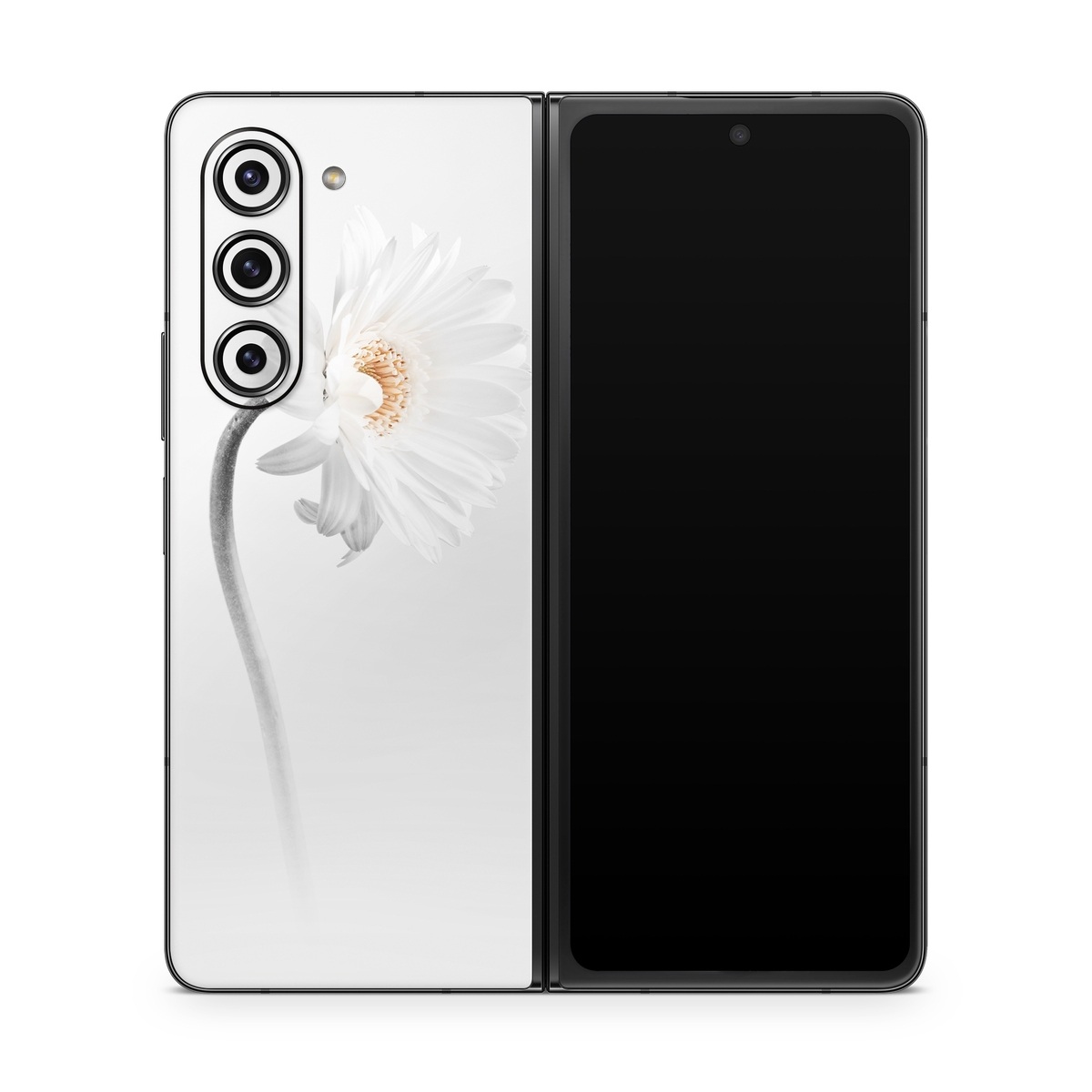 Samsung Galaxy Z Fold5 Skin design of White, Hair accessory, Headpiece, Gerbera, Petal, Flower, Plant, Still life photography, Headband, Fashion accessory, with white, gray colors