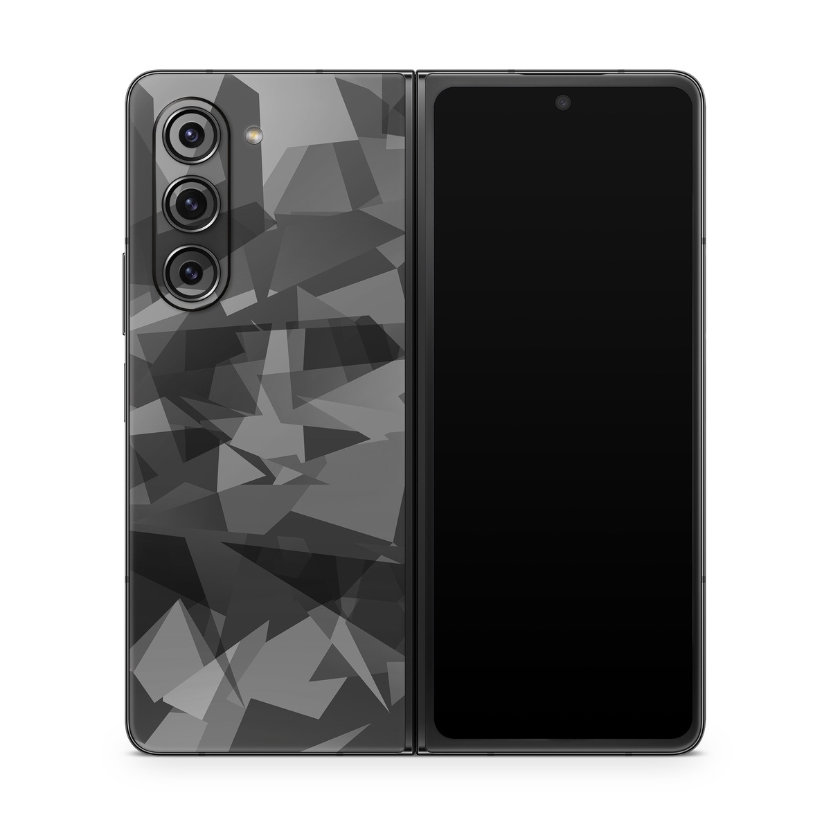 Samsung Galaxy Z Fold5 Skin design of Black, Pattern, Triangle, Black-and-white, Monochrome, Grey, Design, Line, Architecture, Monochrome photography, with black, gray colors