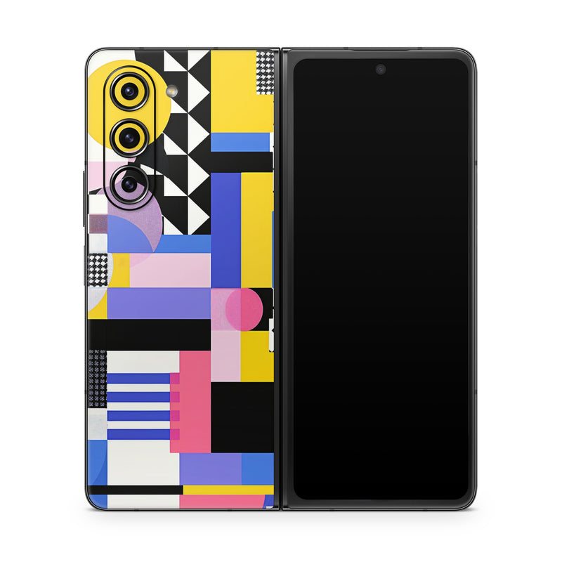 Samsung Galaxy Z Fold5 Skin design of White, Black, Rectangle, Font, Art, Red, Pattern, Tints and shades, Circle, Electric blue, with blue, white, black, yellow, pink, purple colors