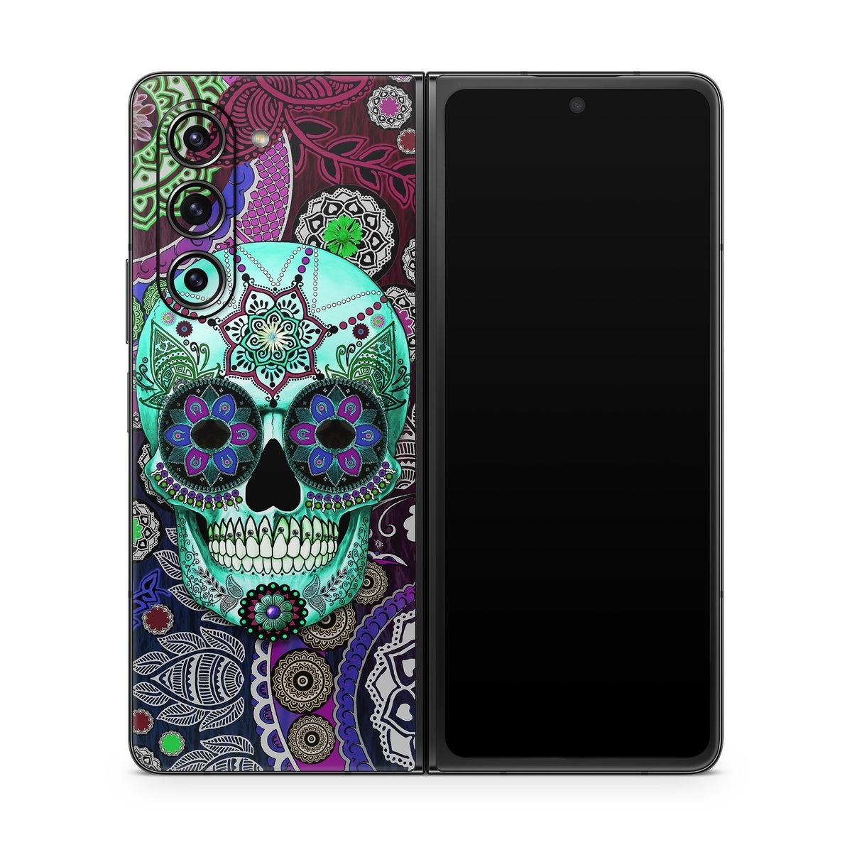 Samsung Galaxy Z Fold5 Skin design of Psychedelic art, Pattern, Skull, Purple, Bone, Violet, Design, Visual arts, Art, Magenta, with blue, green, purple, red, green, pink colors