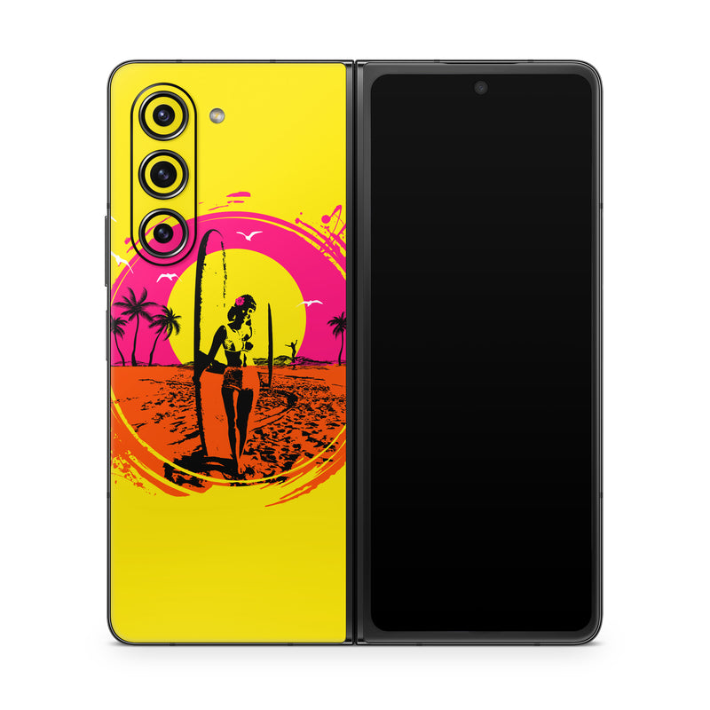Samsung Galaxy Z Fold5 Skin design of Palm trees, Graphic design, Graphics, Surfing--Equipment and supplies, Surfboard, Silhouette