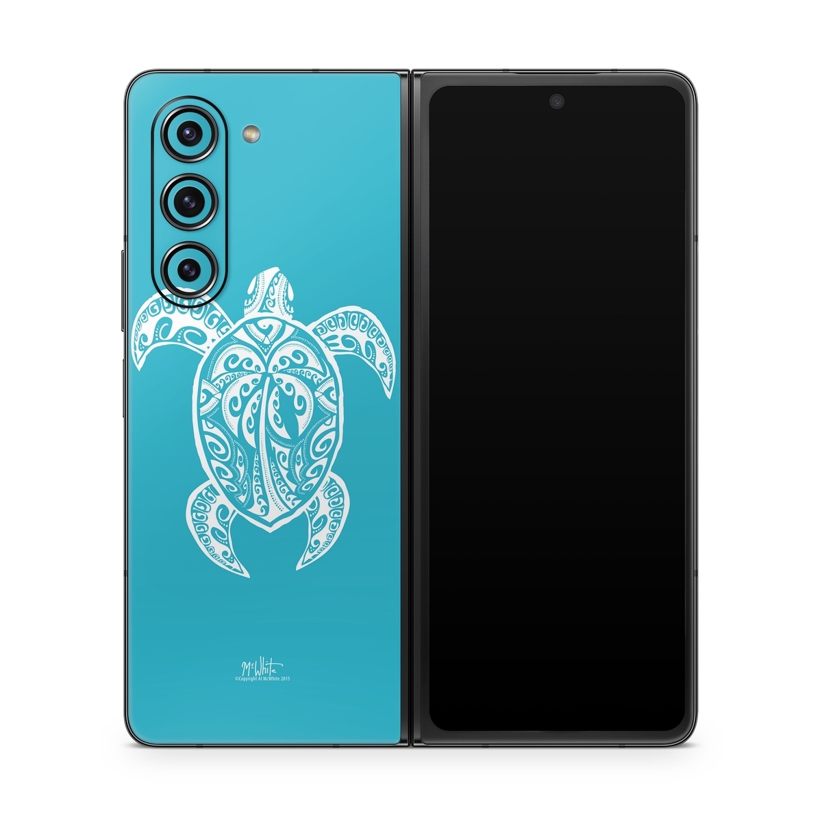 Samsung Galaxy Z Fold5 Skin design of Sea turtle, Turtle, Green sea turtle, Reptile, Illustration, with blue, white colors