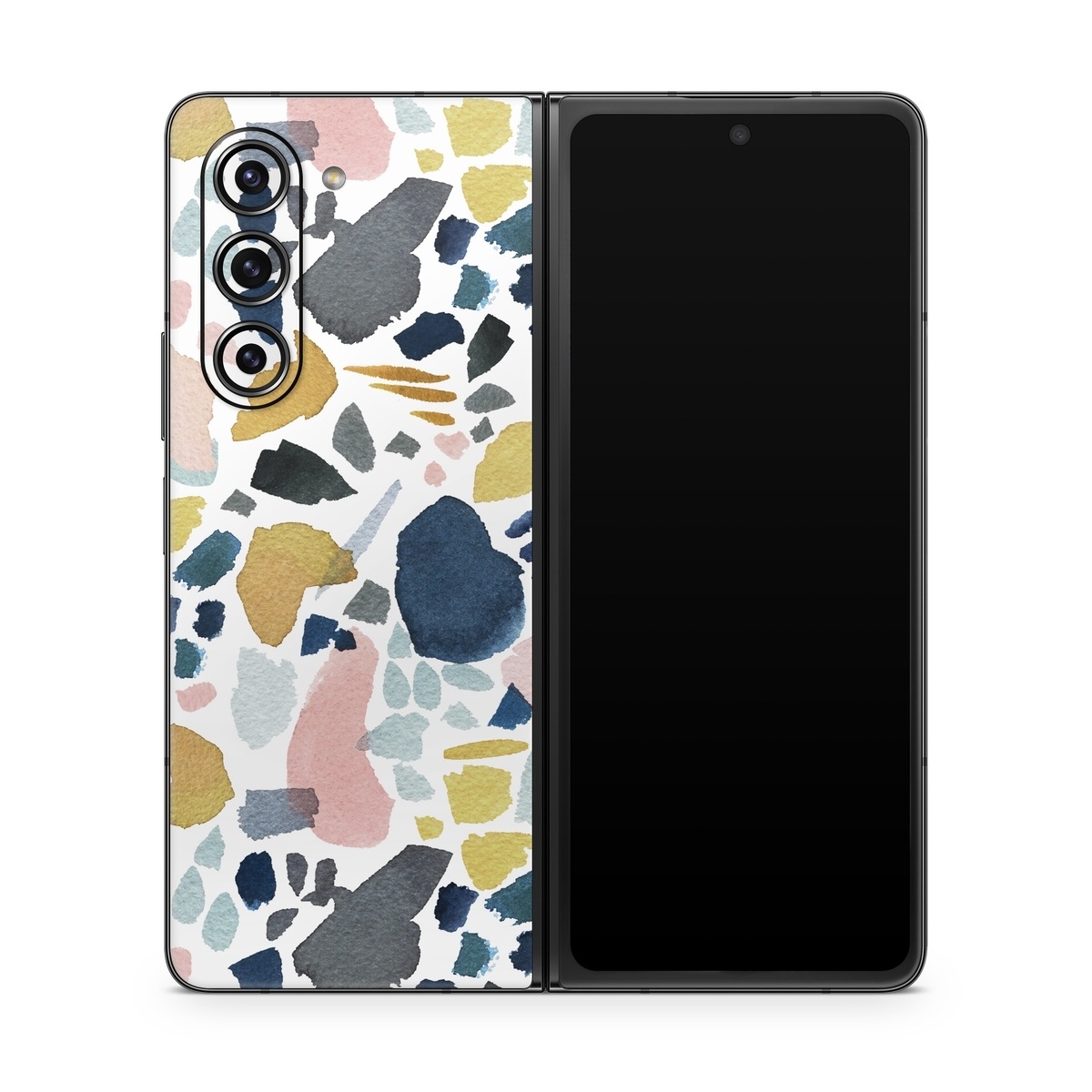 Samsung Galaxy Z Fold5 Skin design of Pattern, Aqua, Teal, Design, Textile, with white, blue, yellow, orange, pink, black colors