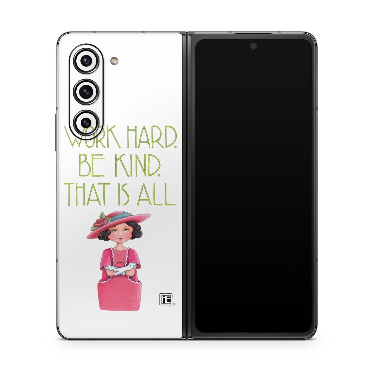 Samsung Galaxy Z Fold5 Skin design of Pink, Headgear, Font, Hat, with white, green, pink, black, white, yellow, blue colors