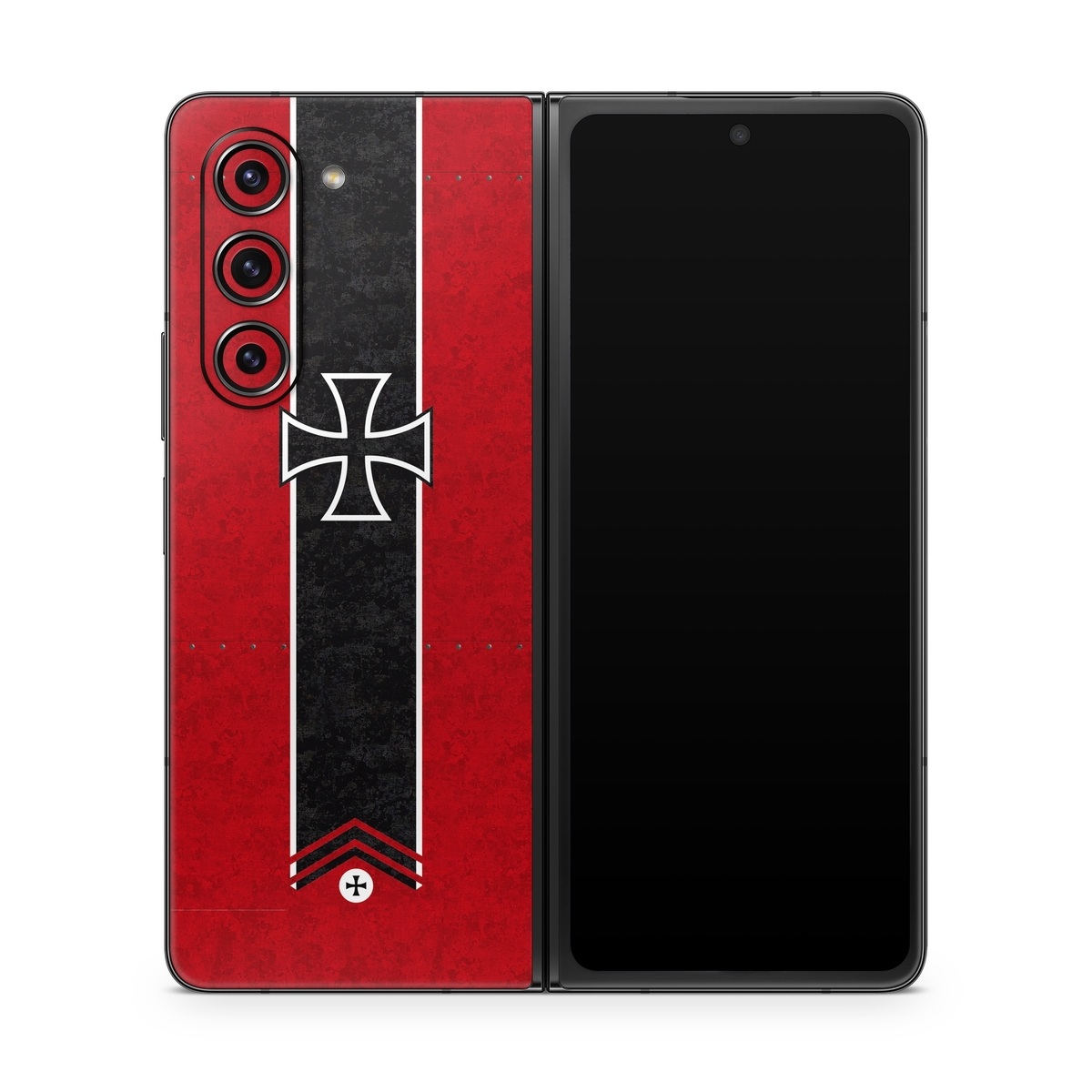 Samsung Galaxy Z Fold5 Skin design of Bullet, Holes, War, Red, Text, Carmine, Colorfulness, Maroon, Symbol, Coquelicot, with red, black, white, gray colors
