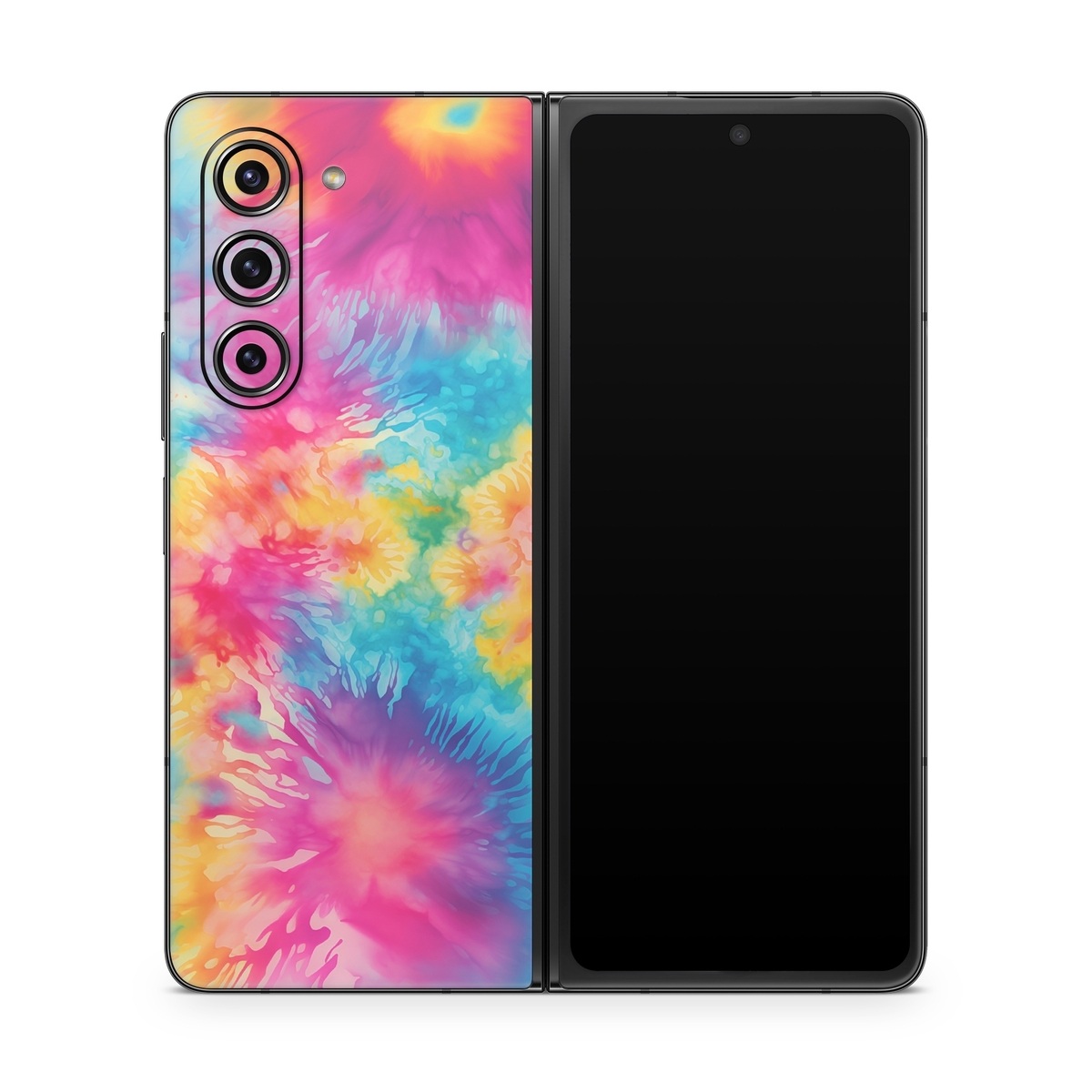 Samsung Galaxy Z Fold5 Skin design of Colorfulness, Plant, Flower, Orange, Paint, Petal, Pink, Art, Painting, Magenta, with black, gray, orange colors