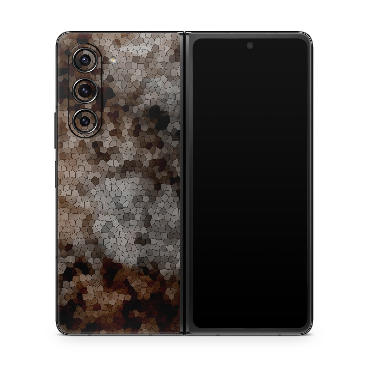 Samsung Galaxy Z Fold5 Skin design of Brown, Design, Soil, Pattern, Rock, Rust, Granite, Metal, with black, white, gray, brown colors