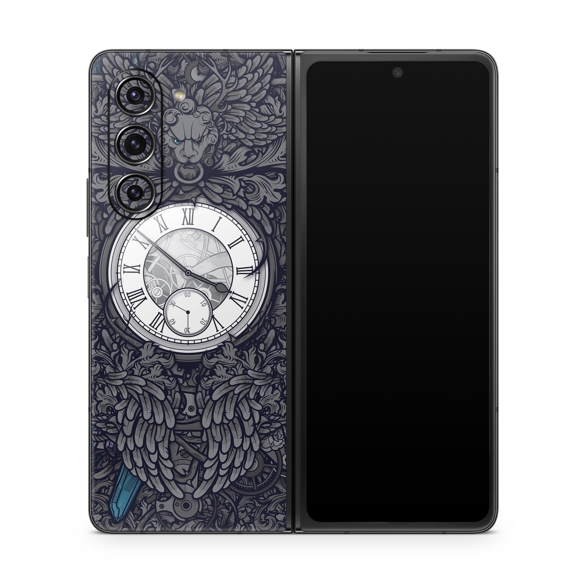 Samsung Galaxy Z Fold5 Skin design of Blue, Pattern, Psychedelic art, Design, Circle, Art, Font, Graphic design, Visual arts, Illustration, with black, gray colors