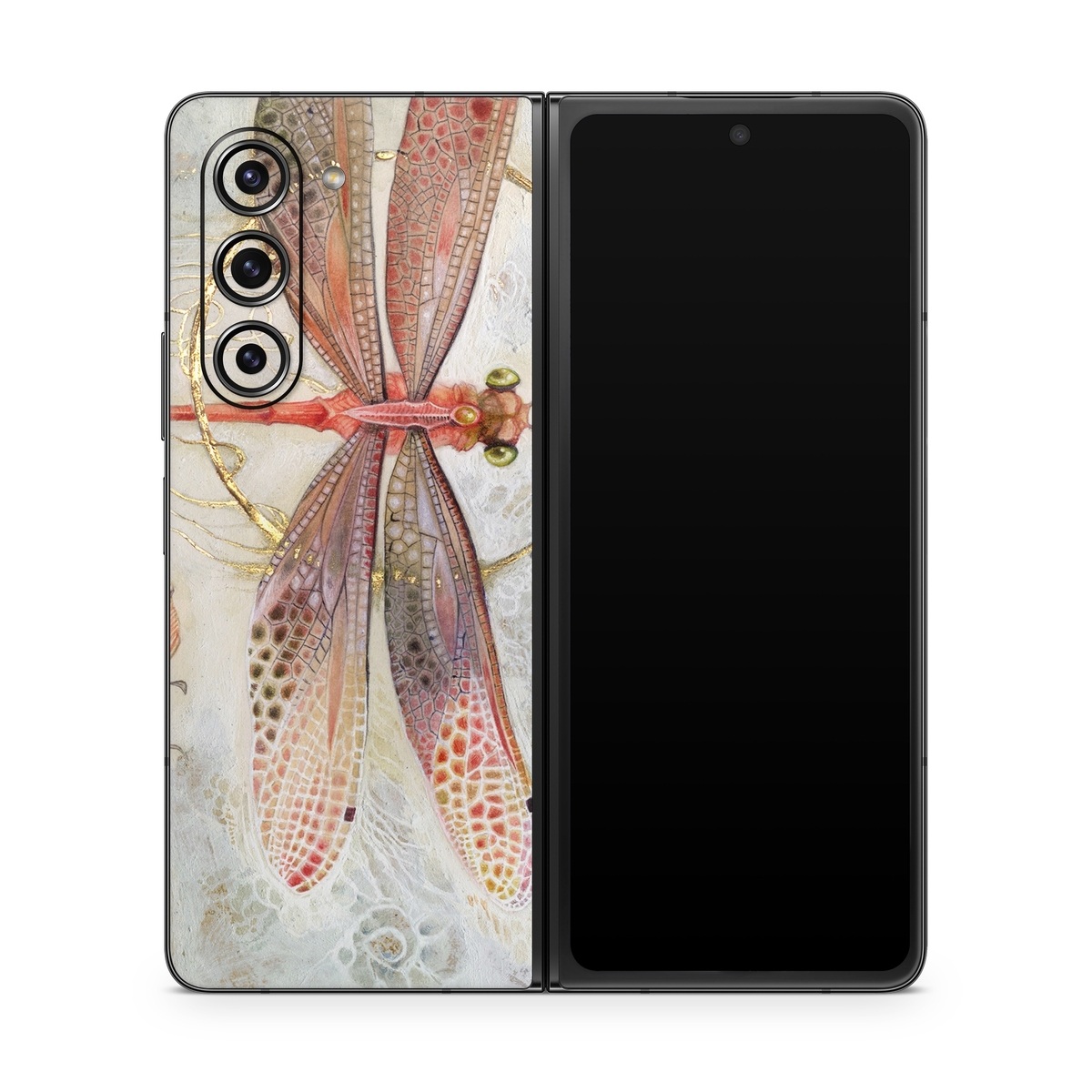 Samsung Galaxy Z Fold5 Skin design of Watercolor paint, Botany, Flower, Illustration, Floral design, Painting, Plant, Coquelicot, Art, Still life photography, with red, yellow, gray colors