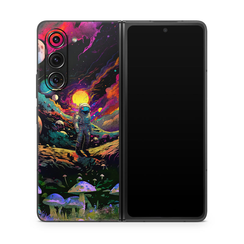 Samsung Galaxy Z Fold5 Skin design of Light, Nature, Purple, Umbrella, Plant, Art, Terrestrial plant, Natural landscape, Astronomical object, Space, with black, white, purple, red, gray, orange, yellow, blue, green, brown colors