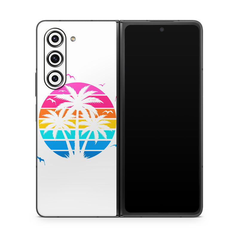 Samsung Galaxy Z Fold5 Skin design of Palm trees, Graphics, Clip art, Graphic design, with white, pink, orange, yellow, blue colors