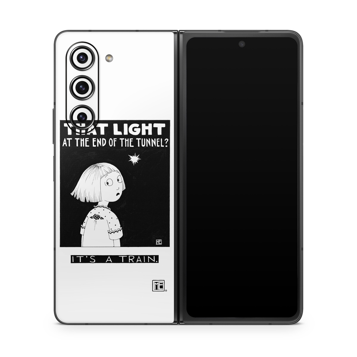 Samsung Galaxy Z Fold5 Skin design of Cartoon, Poster, Font, Black-and-white, Fictional character, Illustration, Coloring book, with black, white colors