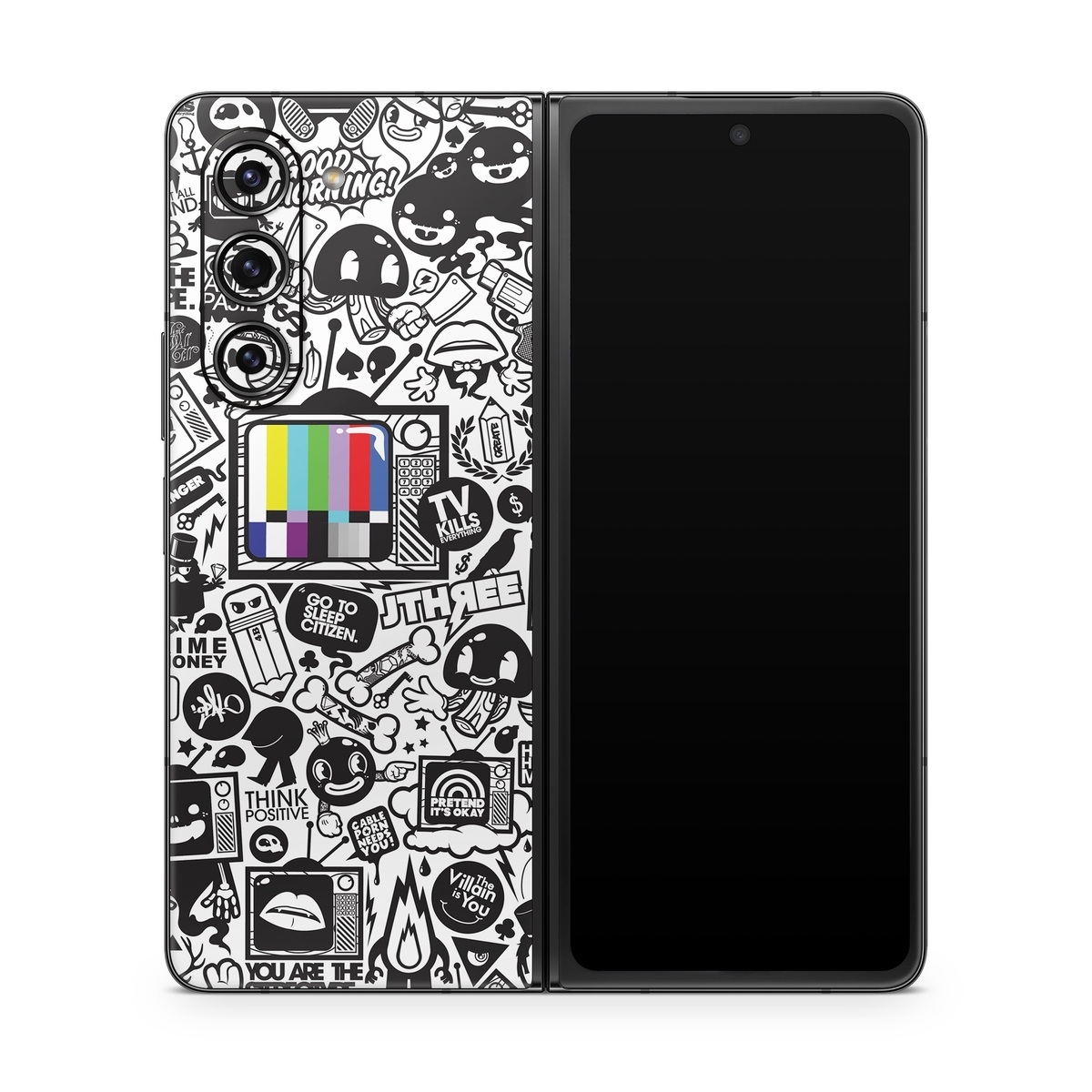 Samsung Galaxy Z Fold5 Skin design of Pattern, Drawing, Doodle, Design, Visual arts, Font, Black-and-white, Monochrome, Illustration, Art, with gray, black, white colors