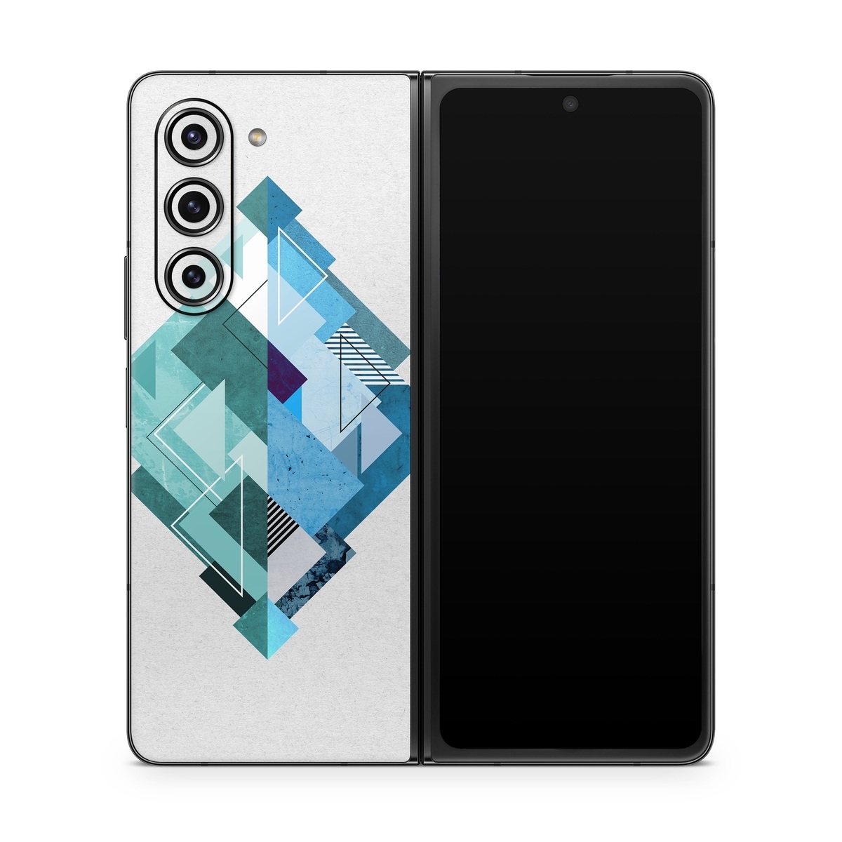 Samsung Galaxy Z Fold5 Skin design of Blue, Turquoise, Illustration, Graphic design, Design, Line, Logo, Triangle, Graphics, with gray, blue, purple colors