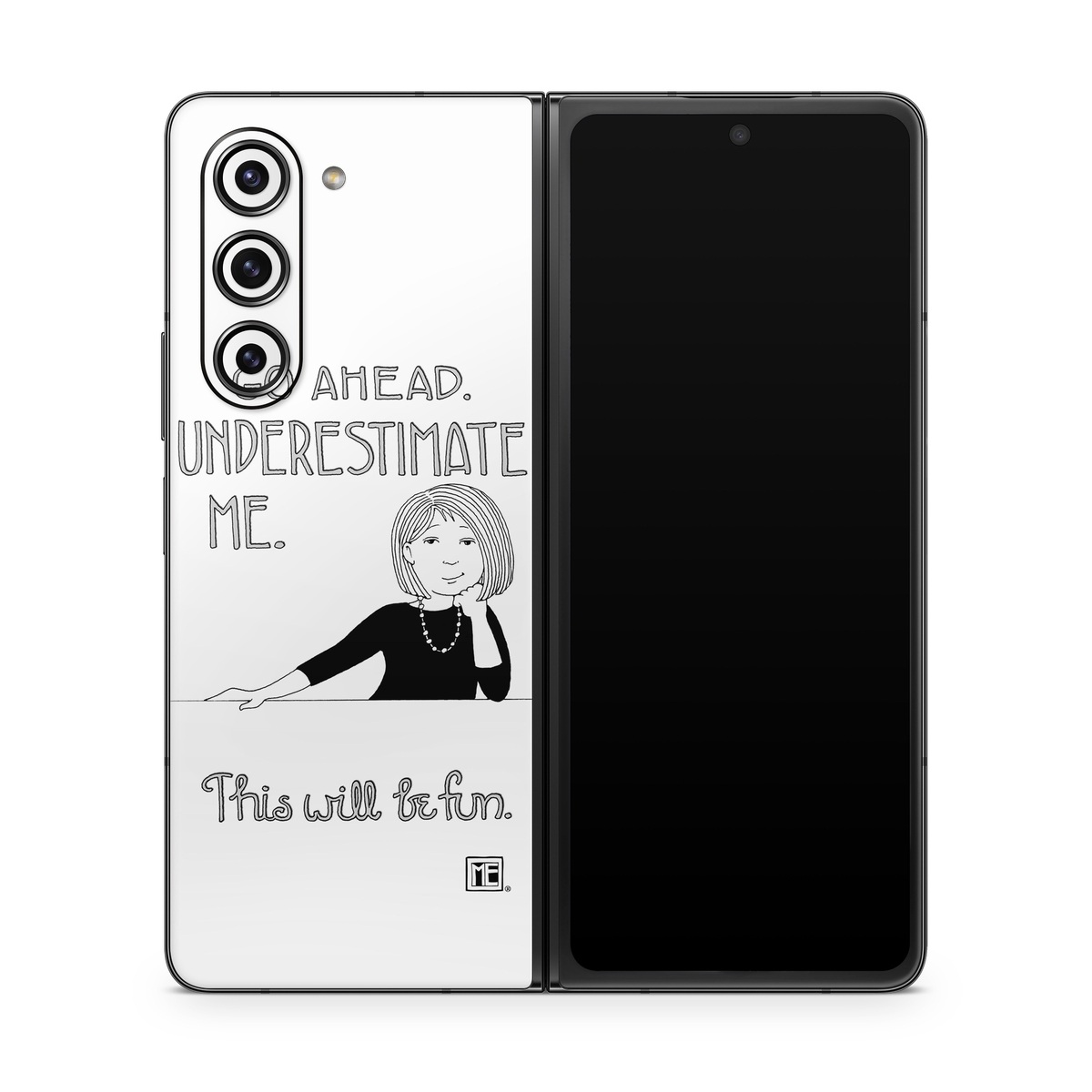 Samsung Galaxy Z Fold5 Skin design of Gesture, Happy, Font, Illustration, Poster, Line art, Graphics, Art, Logo, Graphic design, with black, white colors