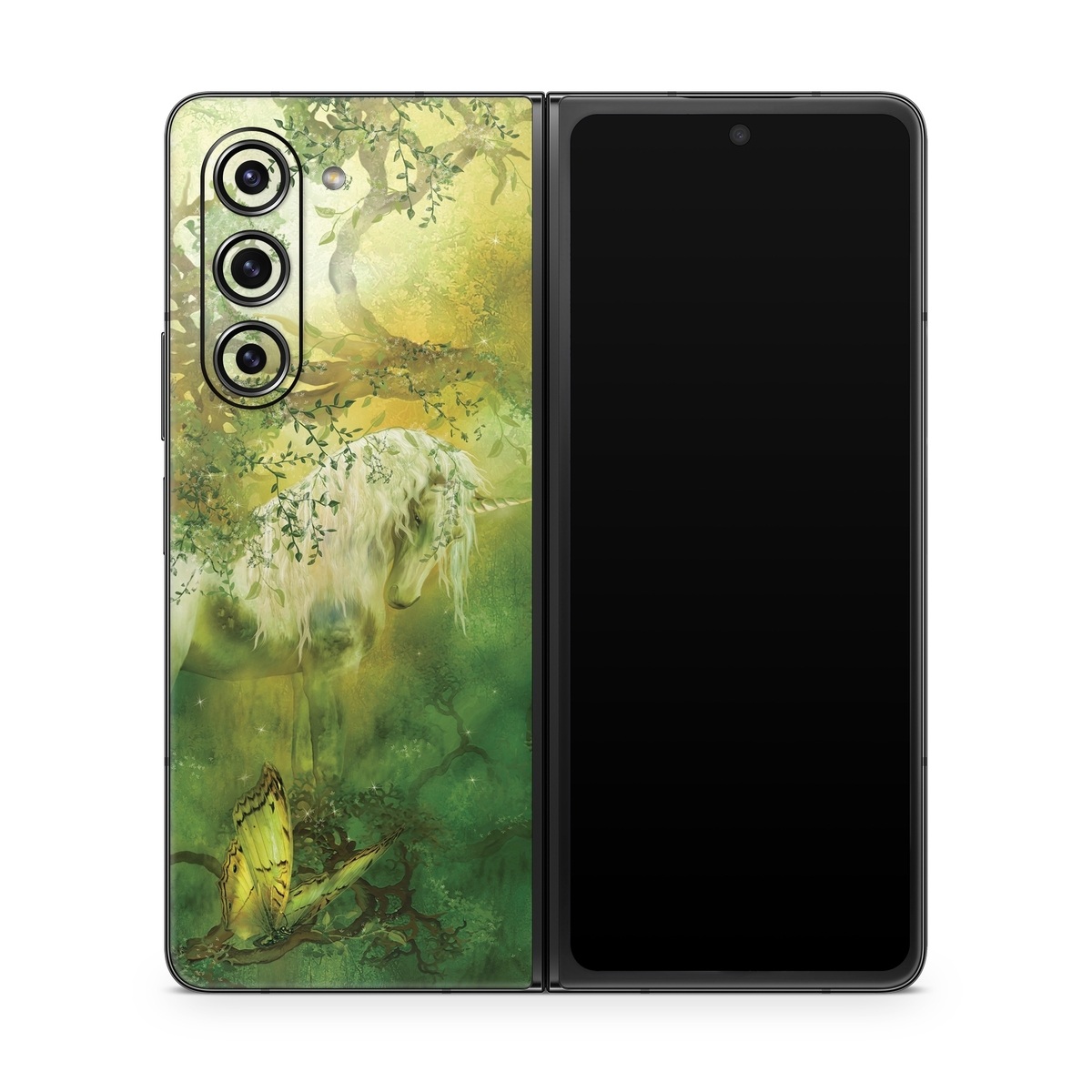 Samsung Galaxy Z Fold5 Skin design of Nature, Green, Painting, Art, Visual arts, Watercolor paint, Illustration, Modern art, Still life, with green, black, gray colors