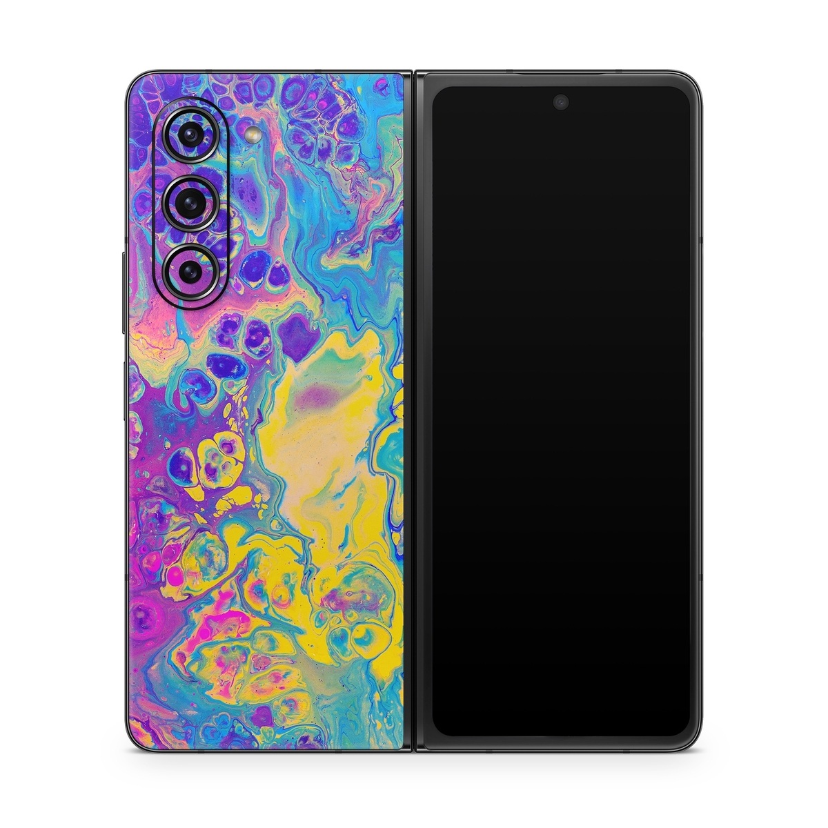 Samsung Galaxy Z Fold5 Skin design of Psychedelic art, Pattern, Purple, Visual arts, Design, Art, Fractal art, Electric blue, Graphic design, Graphics, with blue, yellow, purple, pink colors