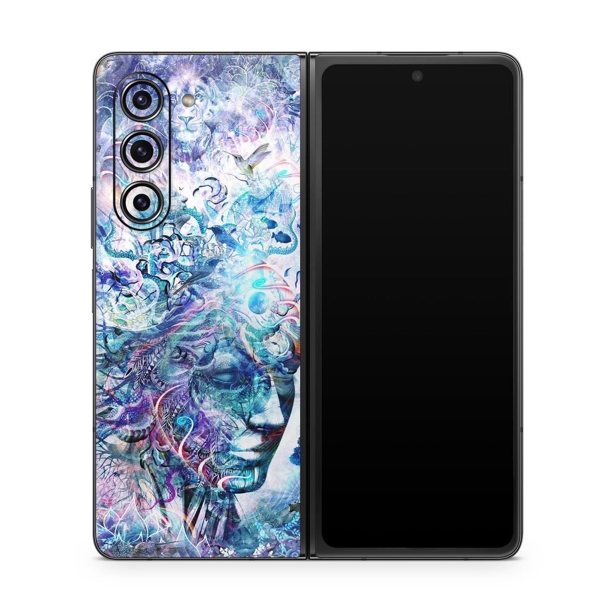 Samsung Galaxy Z Fold5 Skin design of Psychedelic art, Water, Fractal art, Art, Pattern, Graphic design, Design, Illustration, Electric blue, Visual arts, with blue, purple, green, red, gray, white colors