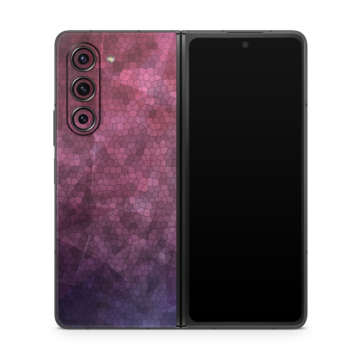 Samsung Galaxy Z Fold5 Skin design of Purple, Sky, Red, Violet, Pink, Pattern, Design, Triangle, Line, Magenta, with black, red, purple, pink, white colors