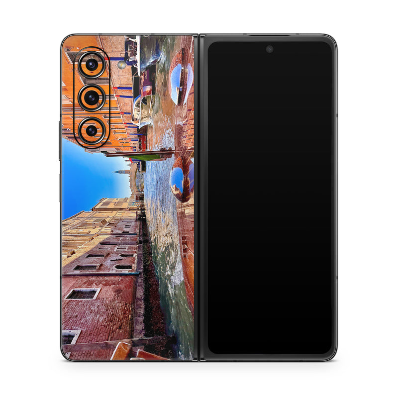 Samsung Galaxy Z Fold5 Skin design of Boat, Watercraft, Waterway, Channel, Boats and boating--Equipment and supplies, Canal, Reflection, Travel, Varnish, Naval architecture
